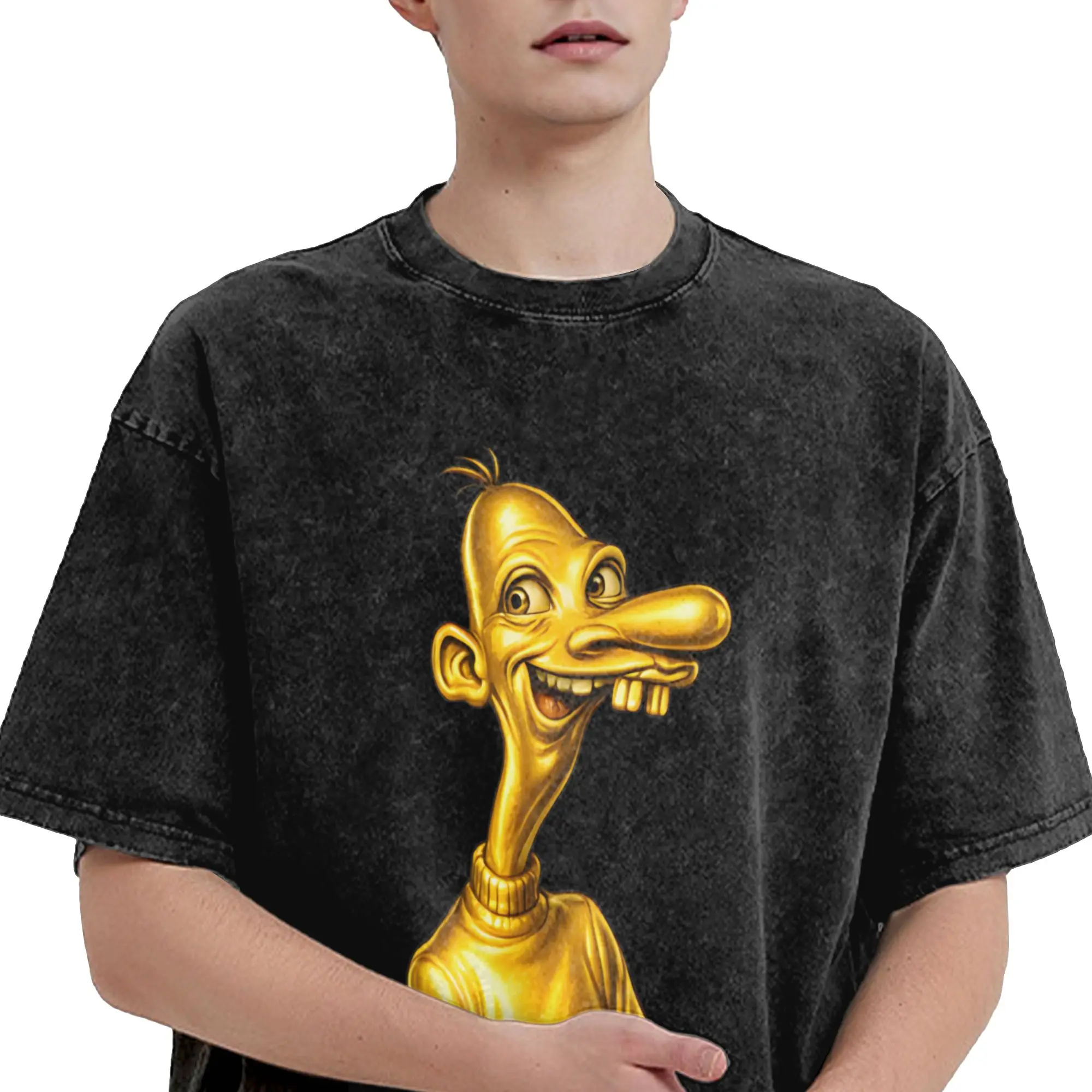 Harajuku Washed Shirt Golden Neegy Meme Funny Internet Brainrot Gen Z Humor Apparel Retro T Shirt Streetwear Short Sleeve