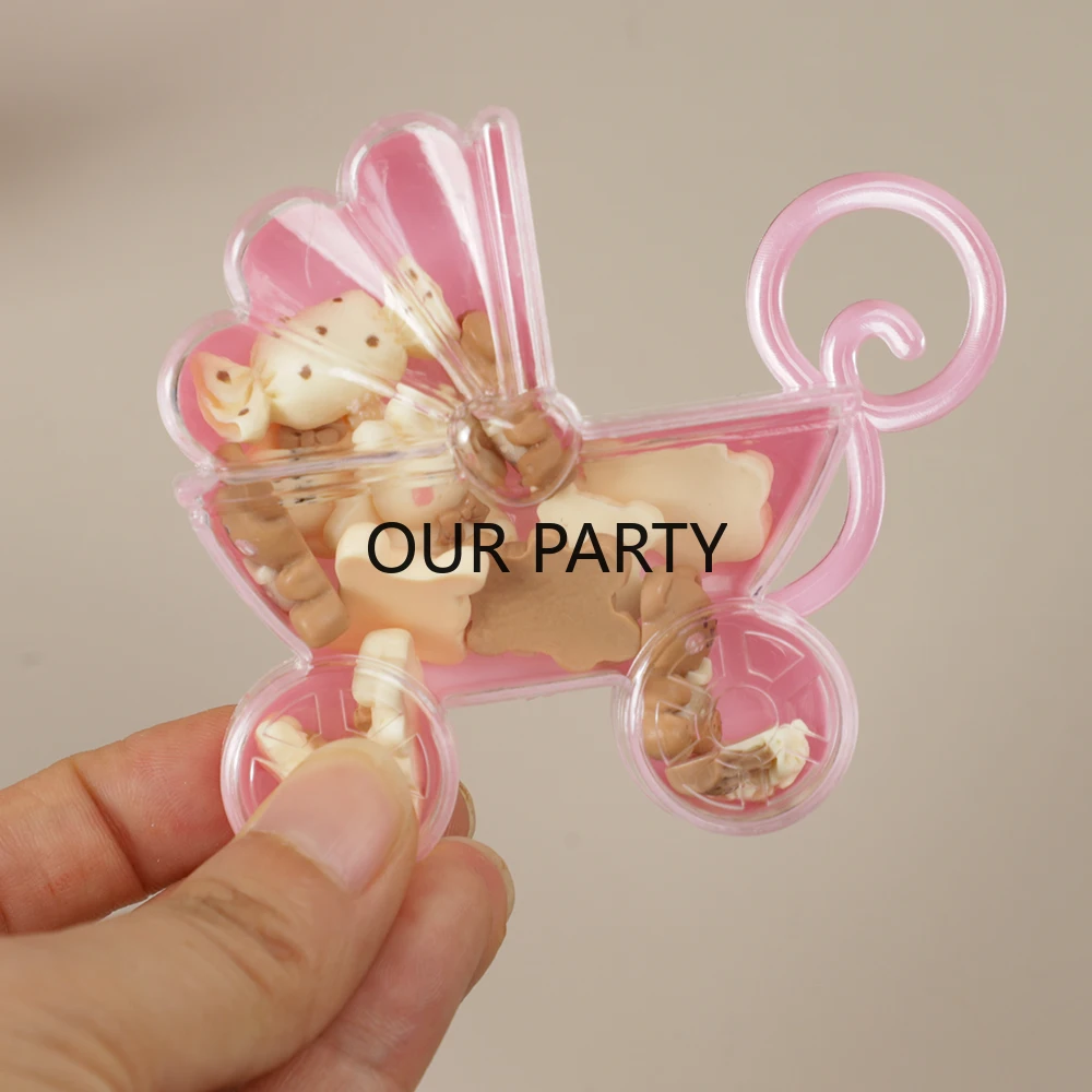 4Pcs Cute Baby Carriage scatola di caramelle di plastica Gender Reveal Theme scatole di imballaggio regalo per bambini compleanno Baby Shower Party