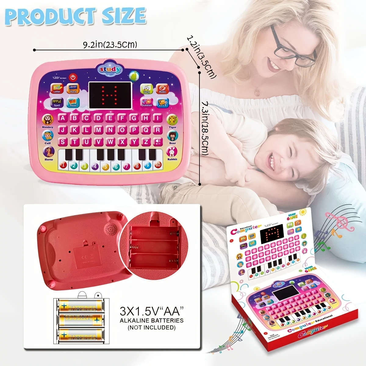 Storytelling Machine, Interactive Puzzle Tablet, Simulation Piano Keyboard Music Sound Computer, Kids Learning Education Toy