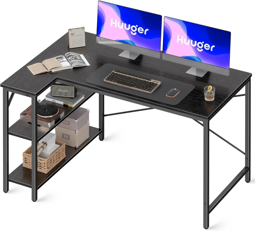 L Shaped Desk, 47 Inches Computer Desk with Reversible Storage Shelves, Gaming Desk, Corner Desk Home Office Desks