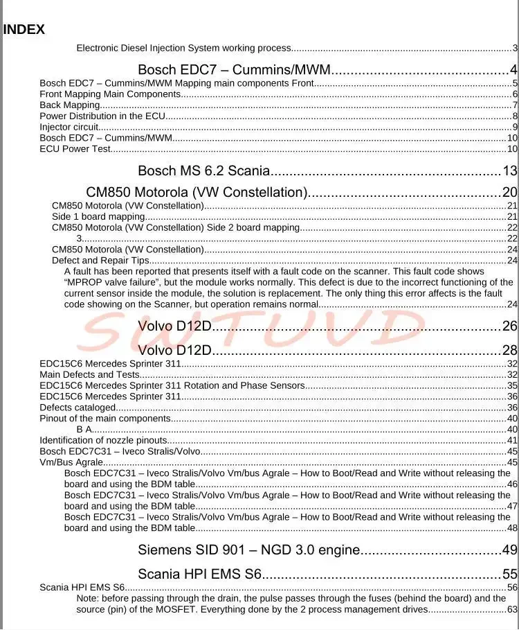 DIESEL ECU REPAIR MANUAL Module Mappings, Pinouts, Defect Tips and Solutions for Volv D12D D13A  EDC15C6 EDC7C31 DCM 3.7 PLD