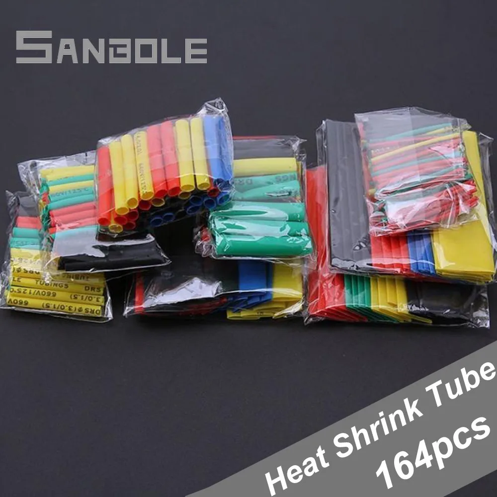164PCS/Set Heat Shrink Tube Polyolefin Shrinking Assorted Wire Electrical Cable Insulated Sleeving Tubing Set