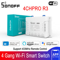 Sonoff 4CHPRO R3 Wifi Light Switch Remote 433 Mhz RF Smart Home Controller 4 Channel/ Gang Intelligent Wireless Switch Module