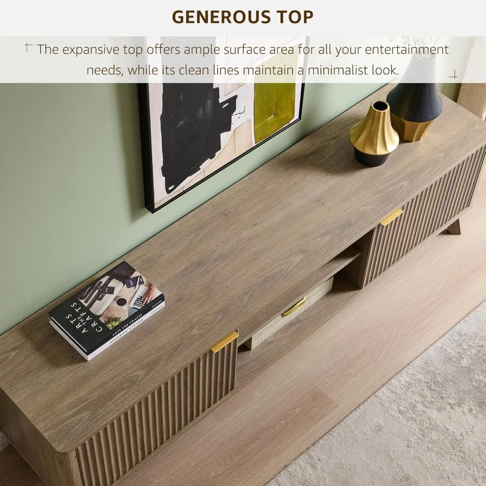 حامل تلفزيون حديث من منتصف القرن: 70 مركز ترفيهي مخدد مع أبواب إغلاق ناعمة لغرفة المعيشة #3