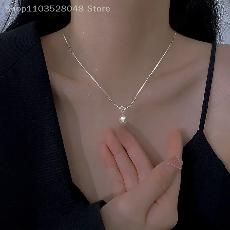 1Pc Fashion Water Drop Pearl Necklace For Women Simple Design Elegant Pearl Pendant Clavicle Chain Jewelry Accessories