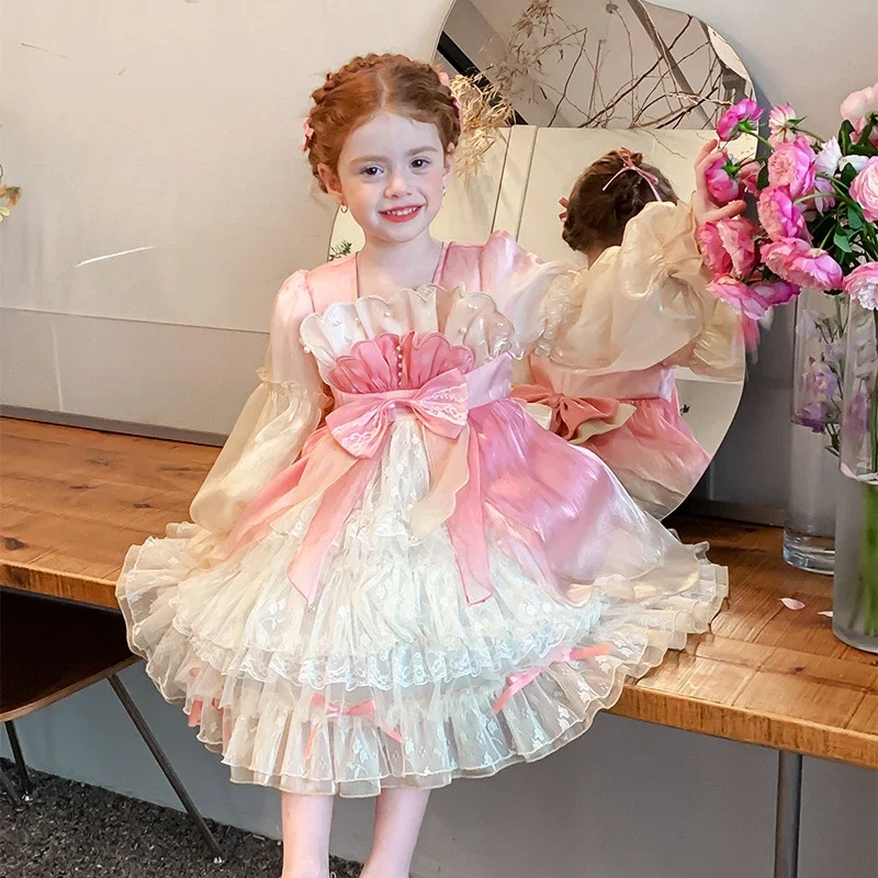 

Lolita Princess Dress for Girls Spring 2025 New Fashionable Children's Puff Shell Mesh Dress