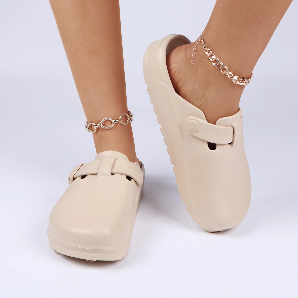 حذاء نسائي بلون سادة كاجوال سهل الارتداء للحديقة والشاطئ مريح ومضاد للانزلاق من مادة EVA للمشي في الأماكن المغلقة والخارجية #5