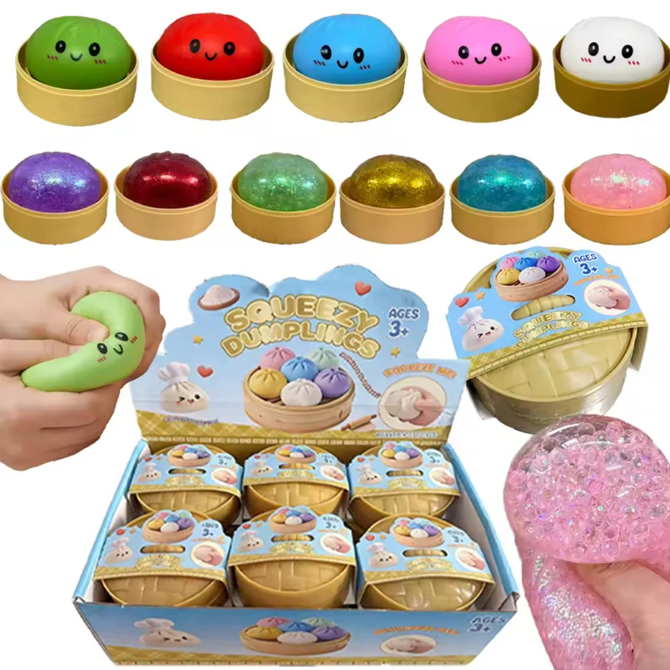 Pelota Antiestrés de Glitter con Forma de Dumpling, Bola de Presión de Rebote Lento, Suave para Apretar, Decoración de Oficina, Regalos de Cumpleaños