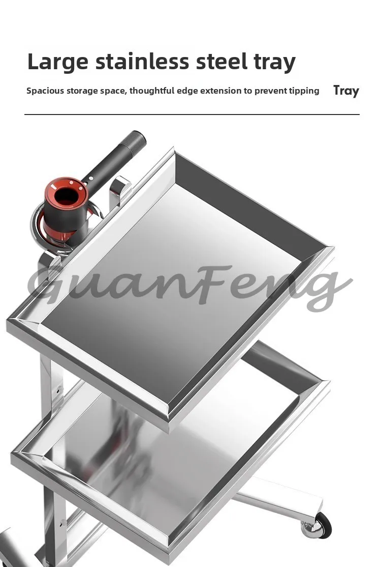 Stainless Steel Foldable Tool Cart Beauty Salon/Barber Shop Trolley Storage Workbench Supermarket 2-tier Tool Cart