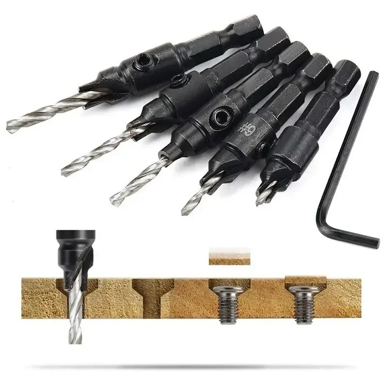 4/5PCS Woodworking Countersunk Head Drill Chamfering One Piece Hexagonal Handle Countersunk Fried Dough Twist Drill 2025 New