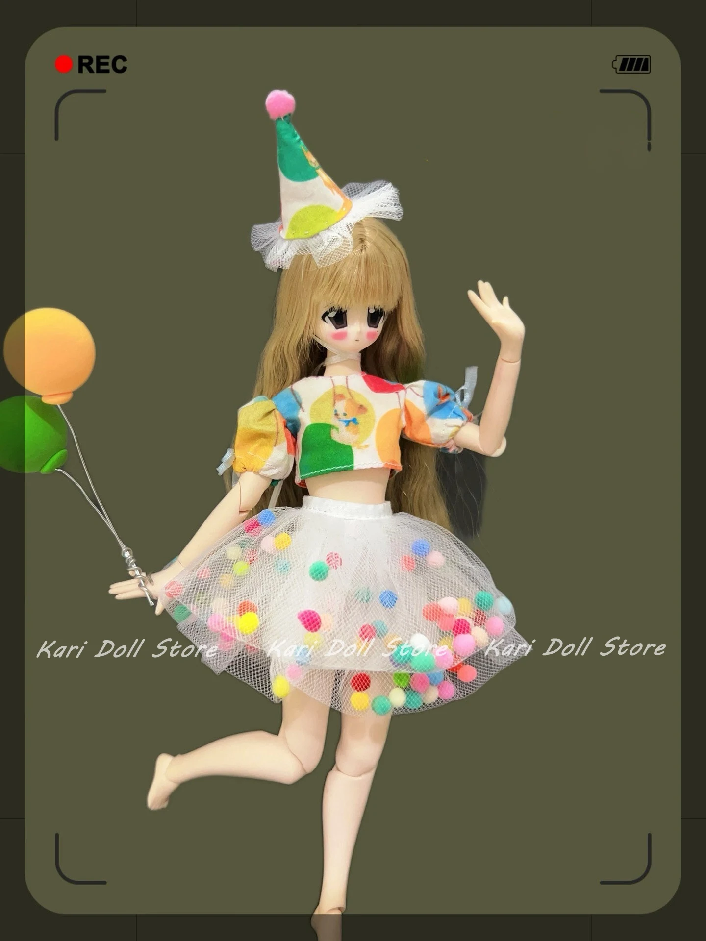 

Kari Doll Clothes and skirts 2025 Bubble princess dress colorful birthday hat set for Landazz Landoudou azone Doll