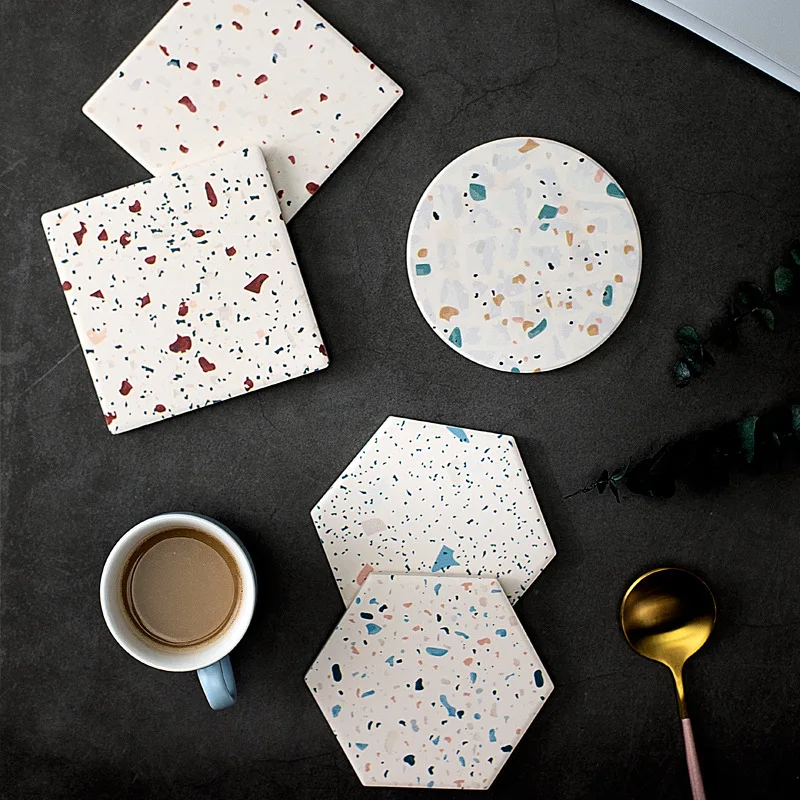 

Diatomite Coasters, Creative Diatom Mud Household Terrazzo Water-absorbing, Heat-resistant and Heat-insulating Pads