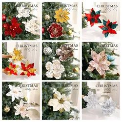 Sequins Artificial Imitation Christmas Flower Mesh Gauze Art Tabletop Decorative Ornaments High-grade Velvet Xmas Tree Decor