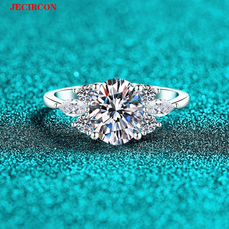 

JECIRCON S925 Sterling Silver Moissanite Ring for Women 2 Carat Oval-Cut Sparkling Band Luxury Exquisite Wedding Jewelry Gift