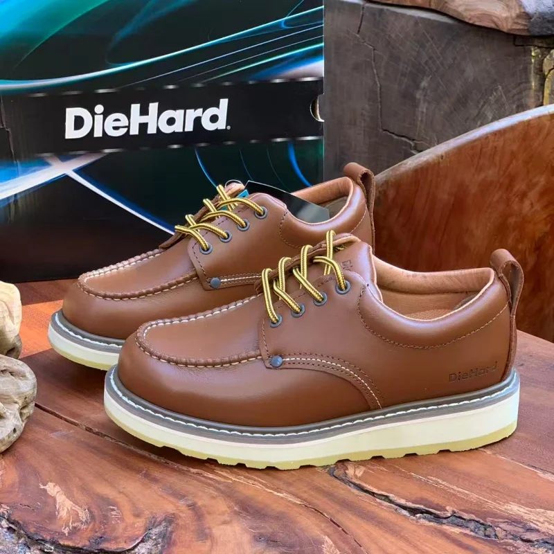 

Мужские винтажные туфли из спилковой кожи, коричневые, с круглым носком, в стиле дерби, повседневные, на шнуровке, низкие, для офиса и бизнеса