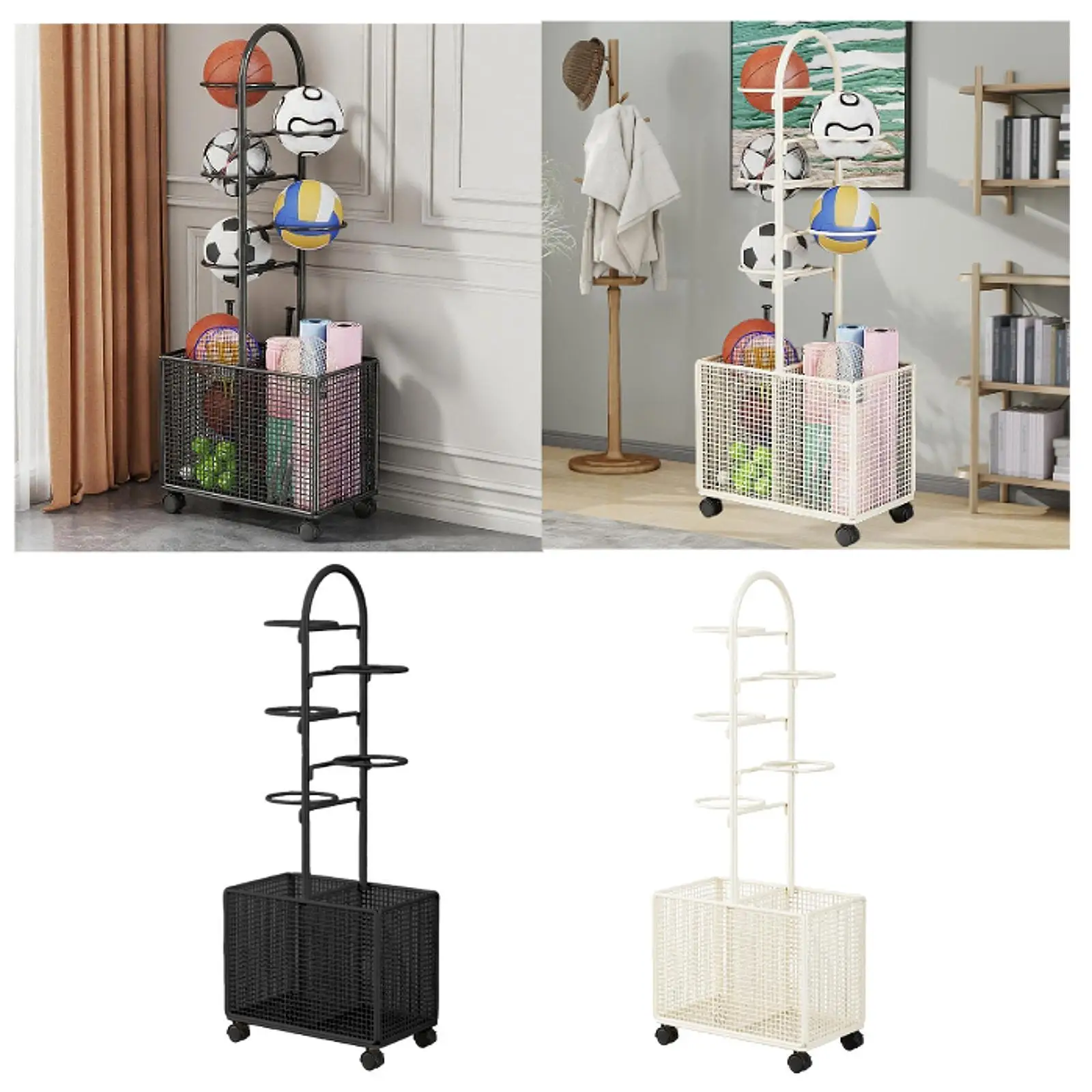 Indoor Basketball Storage Rack Space Saving Multifunctional Easy to Clean Football Holder for School Household Gym Kindergarten