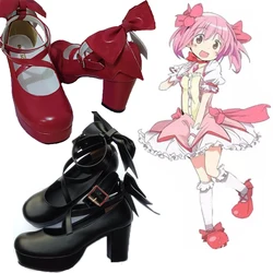 Anime Puella Magi Madoka Magica Cosplay scarpe stile giapponese Lolita scarpe tacchi alti rossi per le donne Bowknot ragazze scarpe da principessa