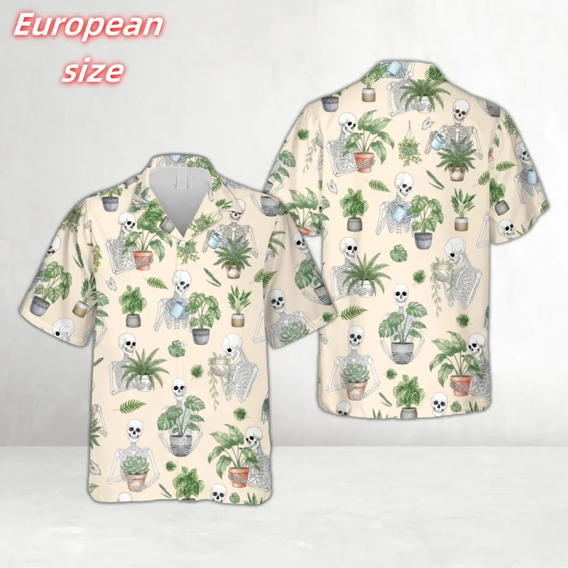 

Skeleton Plants Pattern Hawaiian Shirt For Men Fun Halloween 3D Printed Blouse Summer Short Sleeve Lapel Tops Aloha Shirts