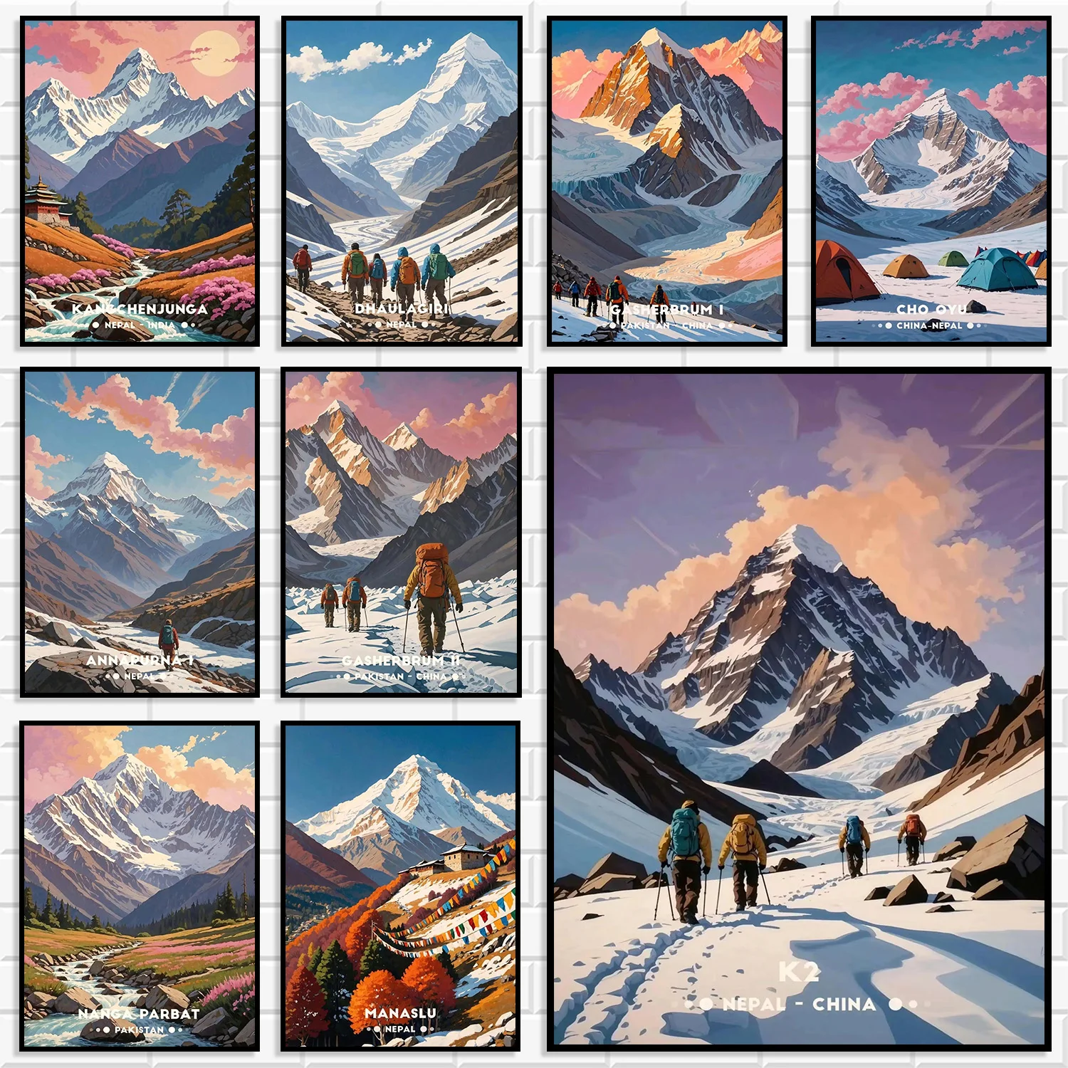 Himalaya Mountain Peak Canvas Painting Trekking Hiker Travel Poster Snow Mountain Scenery Wall Art Print Interior Home Decor