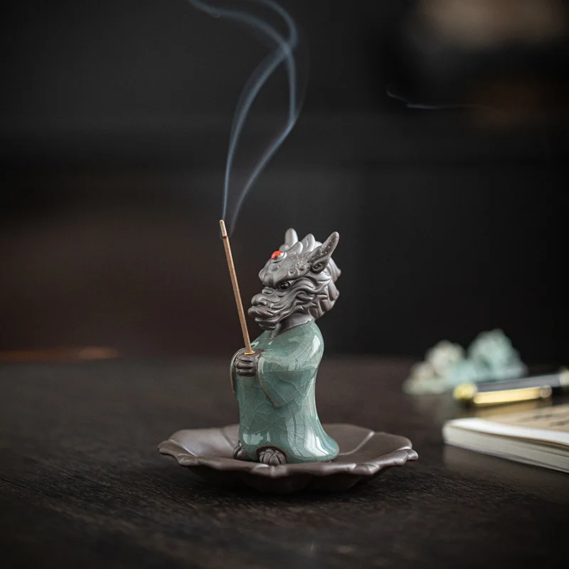 Wishing Incense Burner Creative Ceramic Little Dragon King Incense Insertion Seat Zen Tea Ceremony Incense Burner Decoration