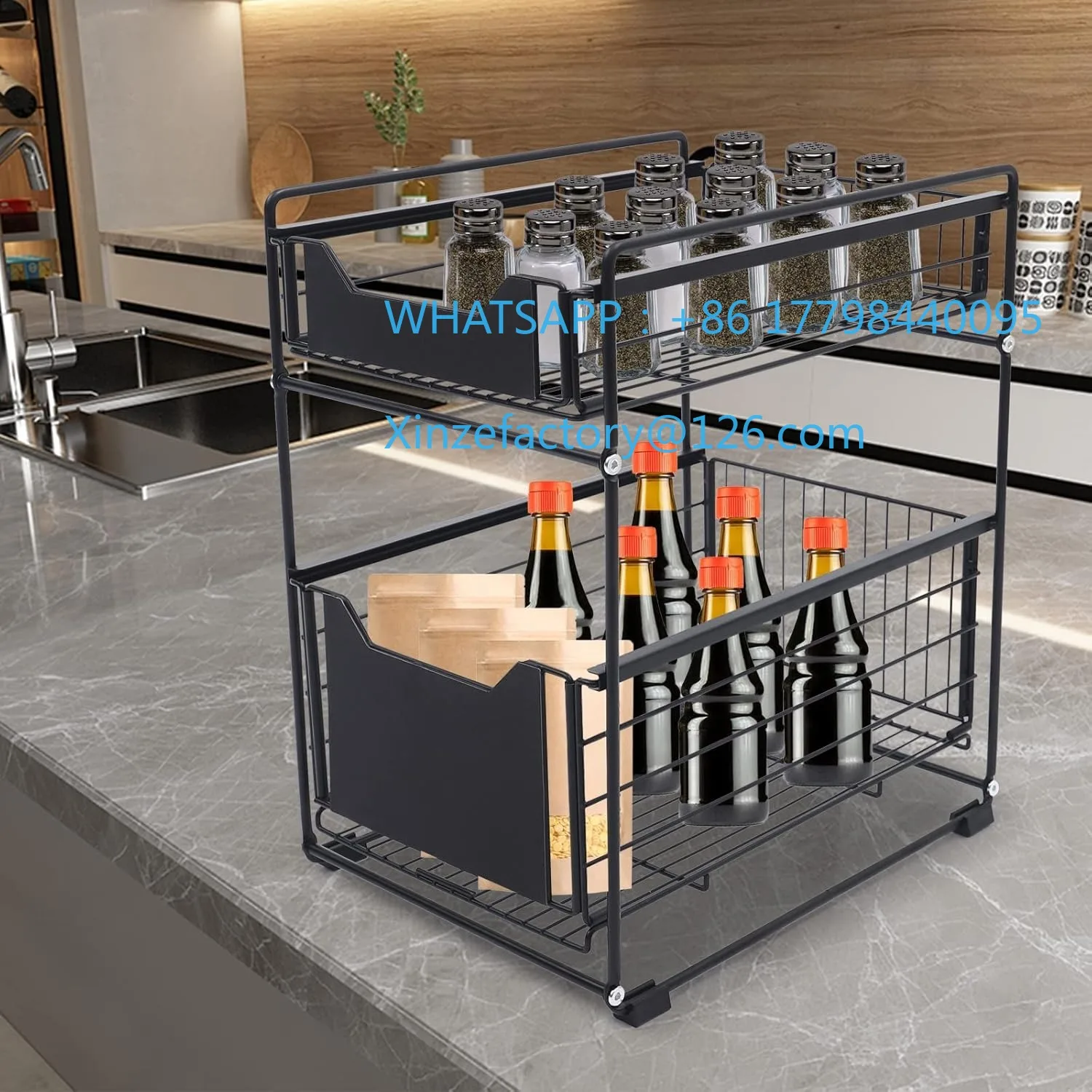 رف تخزين المطبخ القابل للتخصيص منظم Küchenschrank Küche، Küchen Regal، Unter dem Spülbeckenregal Carbonstahlregal #2