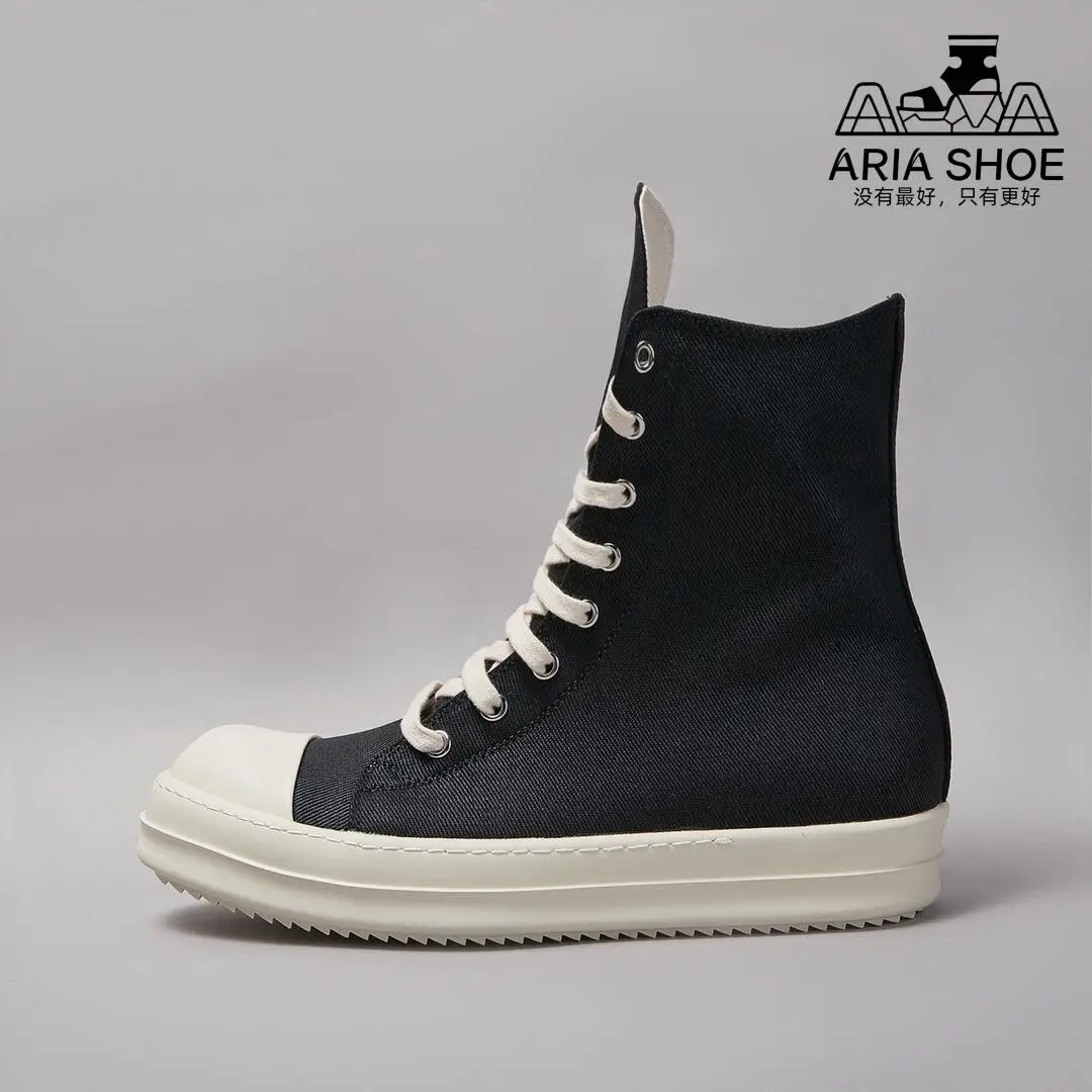 Ricks Luxury Casual Men Shoe Owens Women Shoes Classic Black Wax Cloth High Top White Sole Zipper Flat Sneakers O-wen Ankle Boot