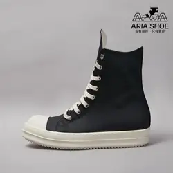 Ricks Luxury Casual Men Shoe Owens Women Shoes Classic Black Wax Cloth High Top White Sole Zipper Flat Sneakers O-wen Ankle Boot