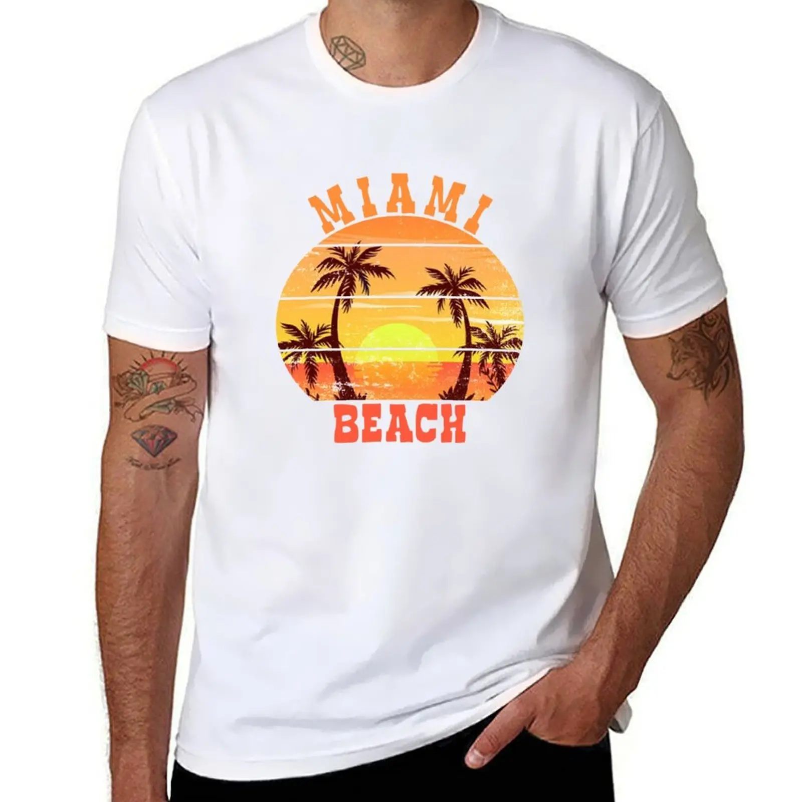 

Retro Cool Miami Beach Sunset - Florida Beaches T-Shirt man tshirt cotton t shirts man 100% T-Shirt
