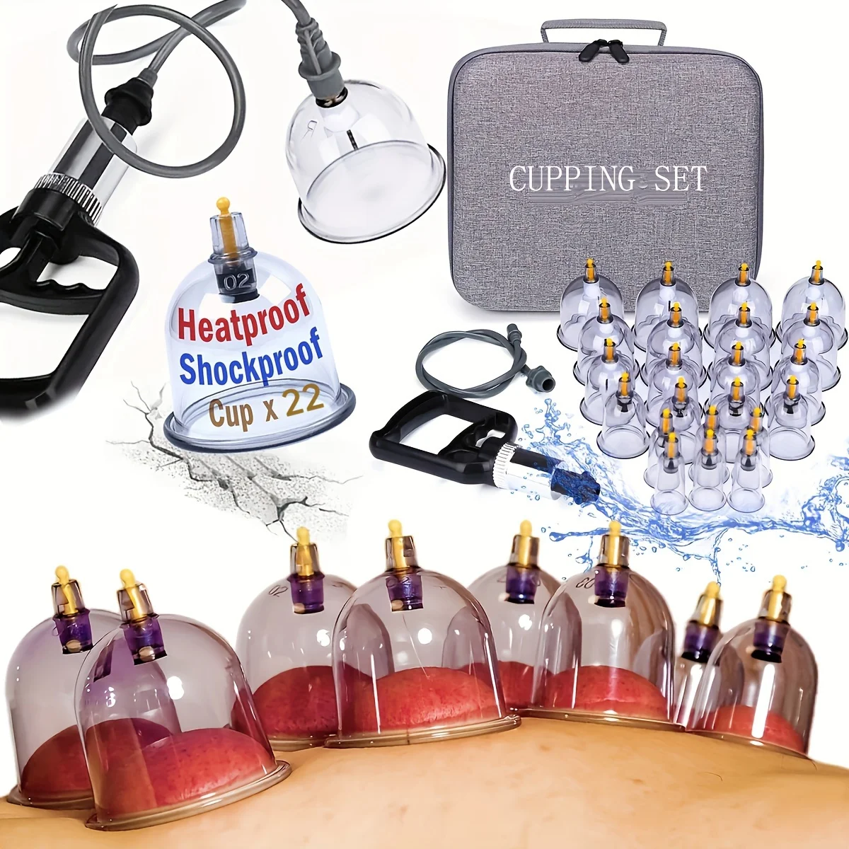 

22pcsCupping Relax Set Multiple sizes of vacuum cups with hand pump and detailed cupping manual Massage Cupping Set for Massage