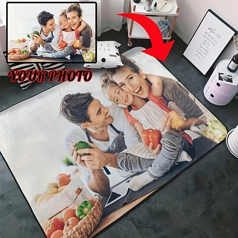 Custom Photo Rug, Personalized Text & Image Print Carpet for Living Room Bedroom, DIY Customizable Floor Mat Home Decor