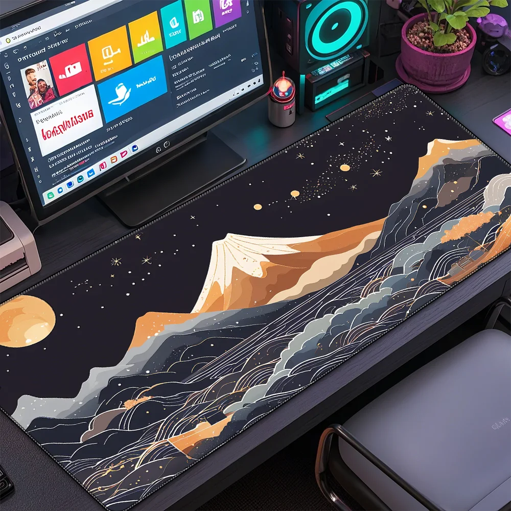 Mountain, Sea, Moon, Night, Japanese Style Mouse Pad, Keyboard Pad, Desktop Pad