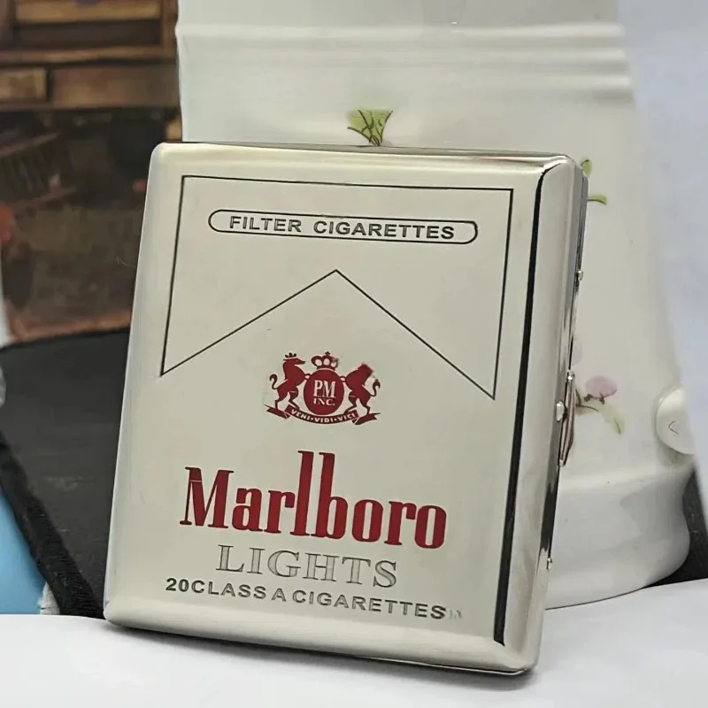 metal marlboro cigarette case 90s Vintage CIGARETTES LIGHTER Relief Geometric Steel Y2K Silver Marlboro new brass/white copper cigarette