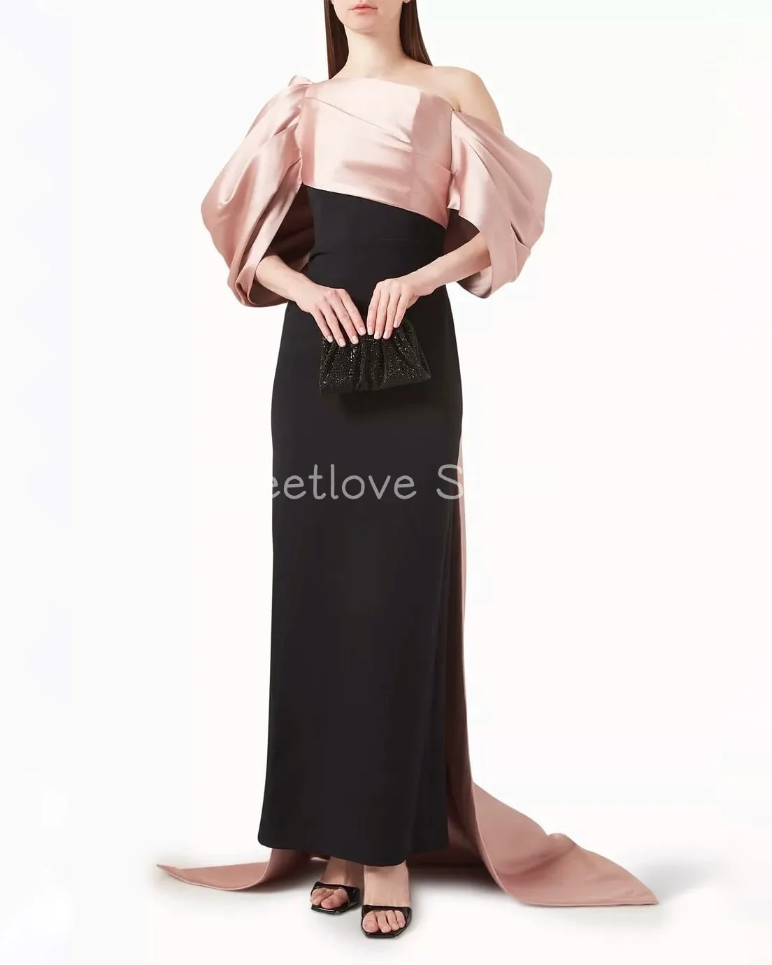 Meetlove personalizado fuera del hombro hasta el tobillo vestidos de fiesta simples vaina tren de barrido satén para mujeres 2025