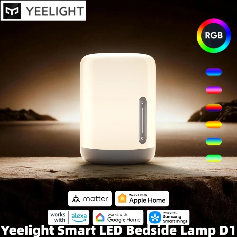 

Yeelight Smart LED Bedside Lamp D1 RGB Adjustable Color Bluetooth Connection Touch Control Compatible with Apple Home Google app