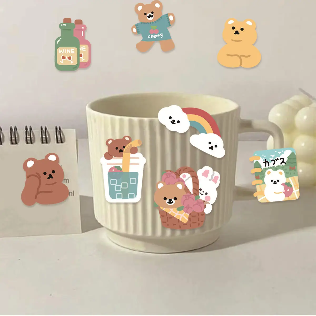 45pcs Korean Cute Cartoon Animal Teddy Bear Picnic Diary Collage with Exquisite Patterns Student DIY Laptops Decoration Stickers