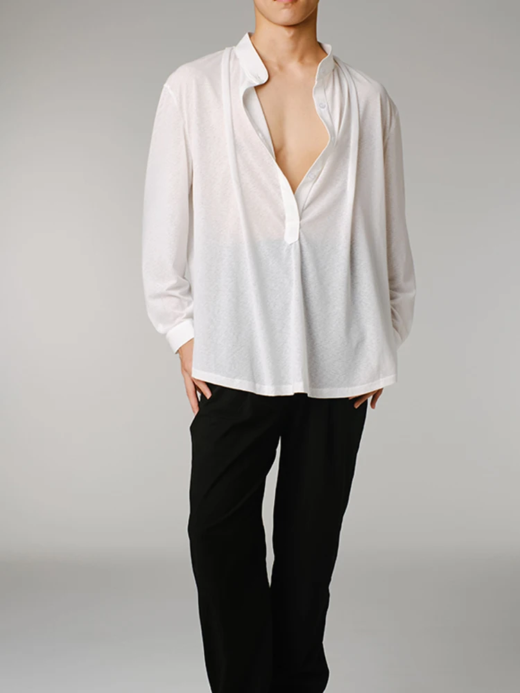 2025 남성용 새로운 라틴 댄스 대회 의류 흰색 긴팔 셔츠 차차 룸바 탱고 성인 라틴 댄스웨어 DQS20660