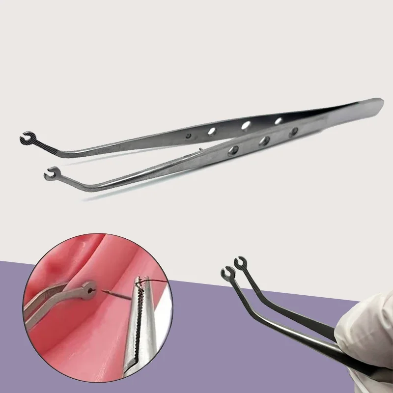 1PCS Dental Surgical Suture Tweezer Tip With Hole Operation Stitching Tweezer Suture Corn Tweezers Dressing Forceps Serrated Tip