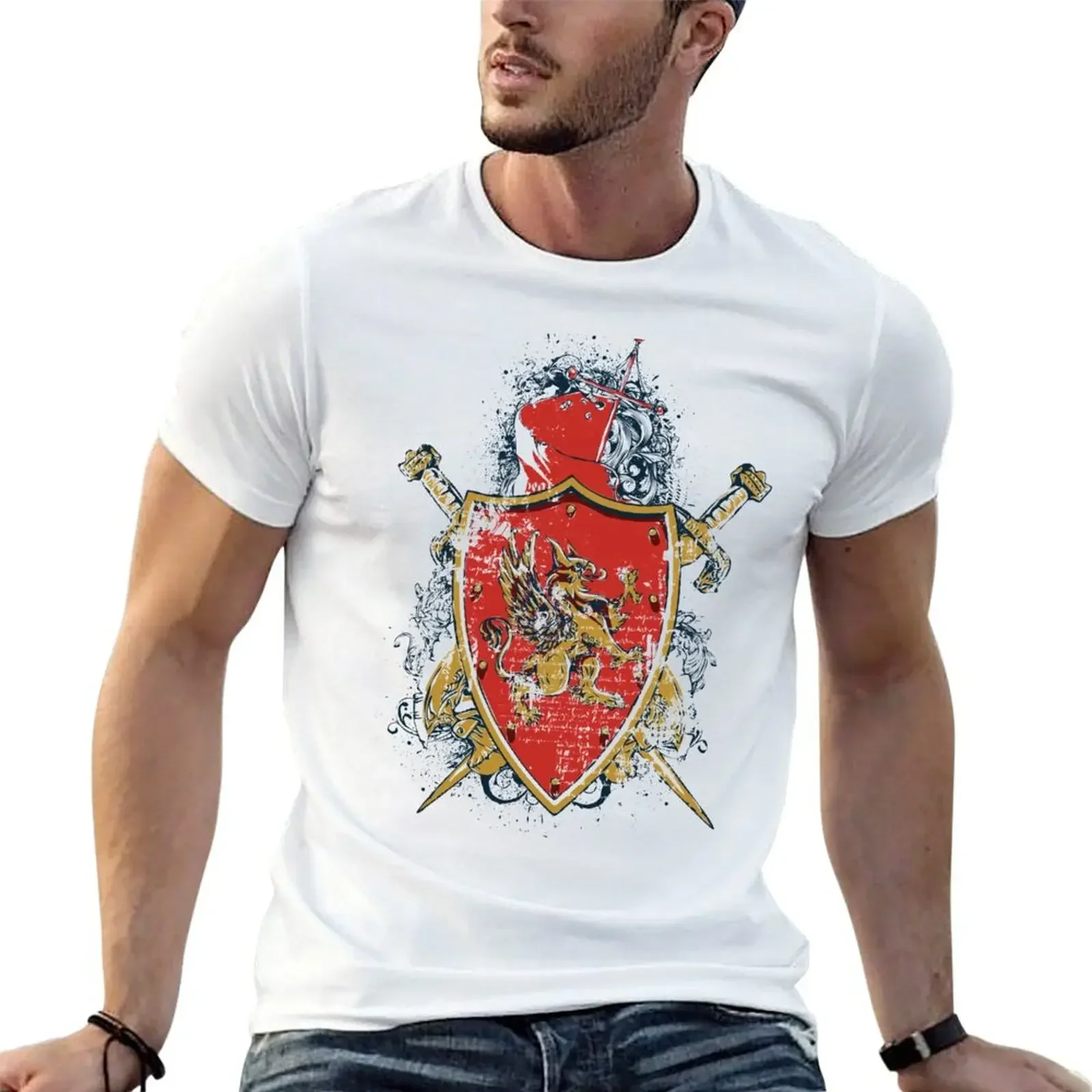 Griffin Shield - Swords - Coat of Arms T-Shirt for a boy street wear summer top mens vintage t shirts