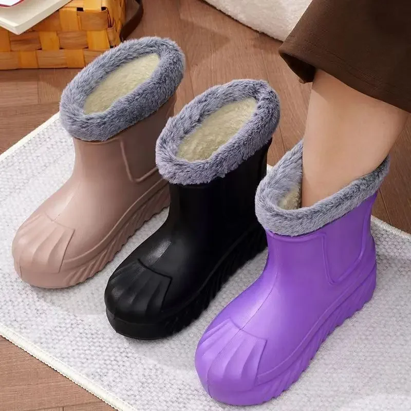 

New High Top Waterproof Cotton Shoes for Women Plus Velvet Warm Waterproof Cotton Boots Rain Boots Botas Altas Plataforma Mujer