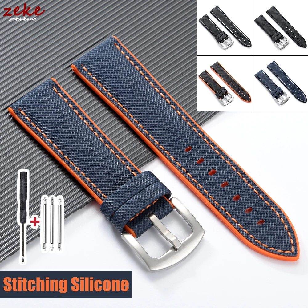 

20mm 22mm 24mm Premium Silicone Watch Band Metal Buckle Waterproof Soft Rubber Strap Breathable Belt Replacement Universal Watch