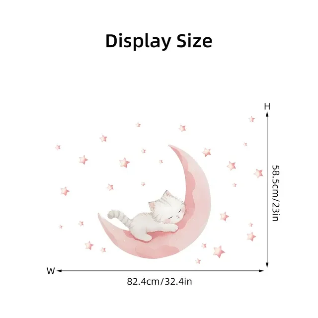 Cartoon Pink Moon Cute Cat Sleep Wall Stickers Baby Room Star Home Decor Akcesoria Pokój dzienny Sypialnia Dekoracja Pokój dziecięcy