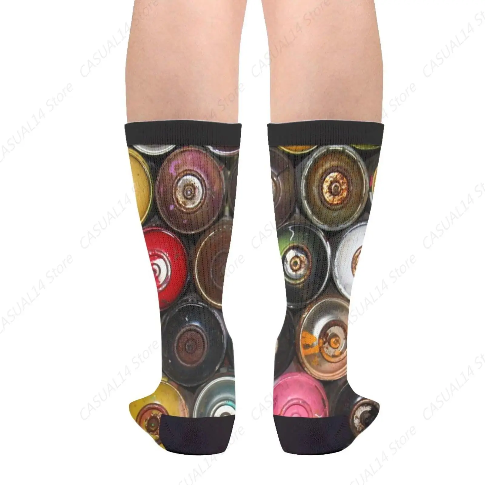 Paint Can Spray Men Women Funny Crazy Novelty Crew Tube Socks, Casual Athletic Sport Dress Socks