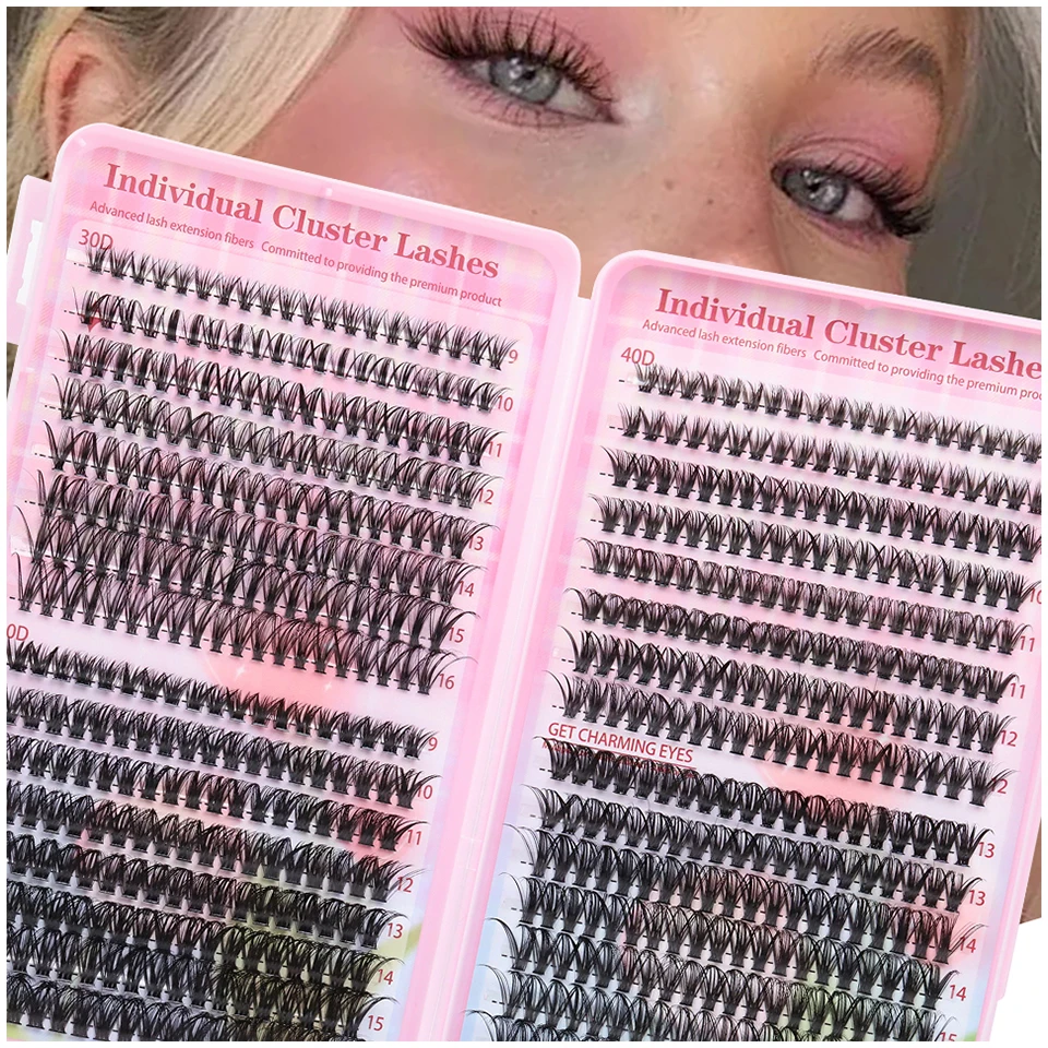 DIY Lashes Extensions 640pcs Lash Clusters 30D/40D/50D Wispy Individual Lashes Mix 9-16mm Cluster Eyelash Extension DIY at Home