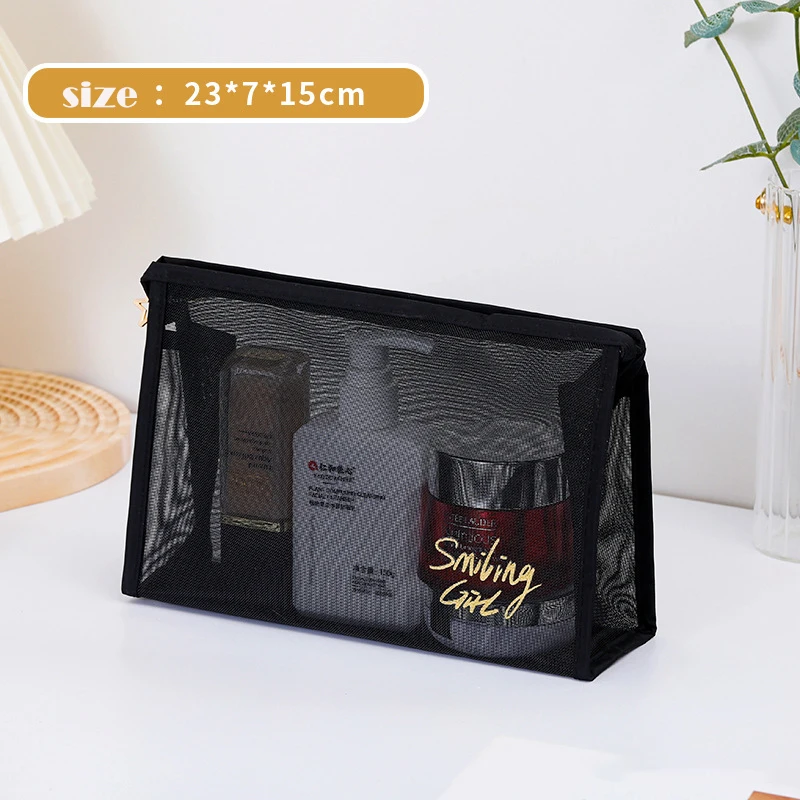 1pcs Black Mesh Women\'S Cosmetic Bag Portable Transparent Travel Make Up Brushes Bags Beauty Case Large Capacity Wash Makeup Bag