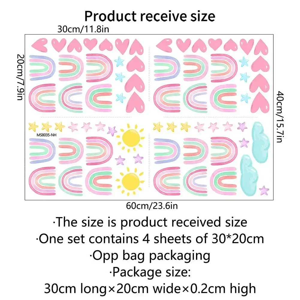 4PCS 30 X 20cm PVC Wall Stickers Rainbow Stars Love Self-adhesive Wall Decals for Girls Boys Baby Bedroom Nursery Wall Decor