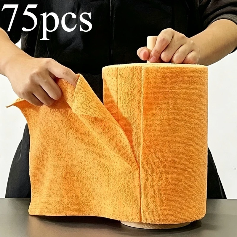 75PCS XL Tear-Off Dish Cloth Roll, Washable Microfiber Kitchen Towel, Streak-Free Absorbent Cleaning Wipes for Home Car Shop