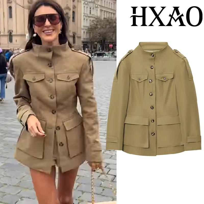 

HXAO женская куртка, пальто, демисезонные куртки на пуговицах для женщин, твидовая куртка с длинными рукавами, длинное пальто, элегантная куртка с высоким воротом