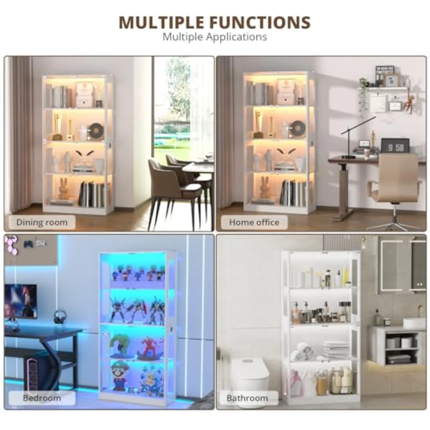 65'' Display Cabinet with Glass Door 4-Tier Display Case | Human Body Sensor, 3 Color LED Lighting, Curio Cabinet for view 6