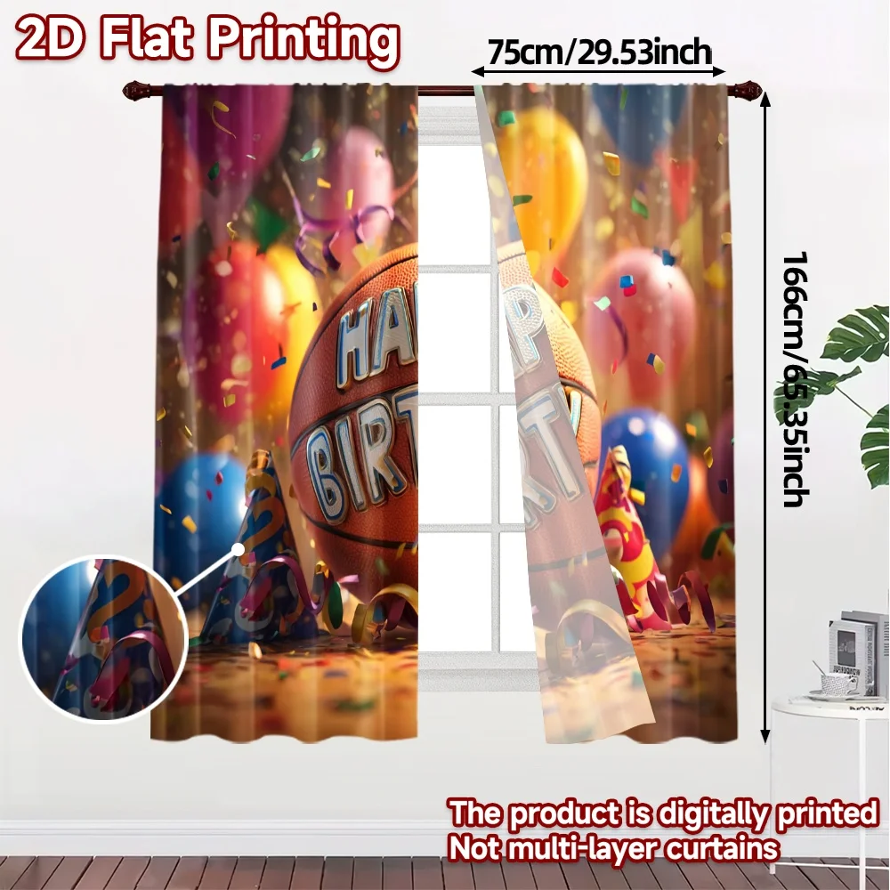 2pcs, 2D FLAT PRINTING Curtains (Without Rod) Basketball Party Chic Chic Curtains Polyester Easy Install Curtains Room Decor