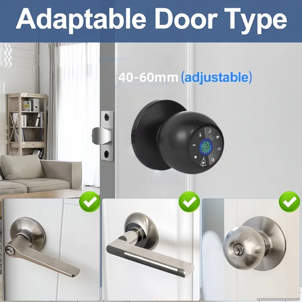 قفل الباب الذكي Tuya APP التحكم ببصمة الإصبع قفل الكرة الميت الترباس مع كلمة المرور بطاقة RFID التحكم عن بعد مناسبة للداخل #4